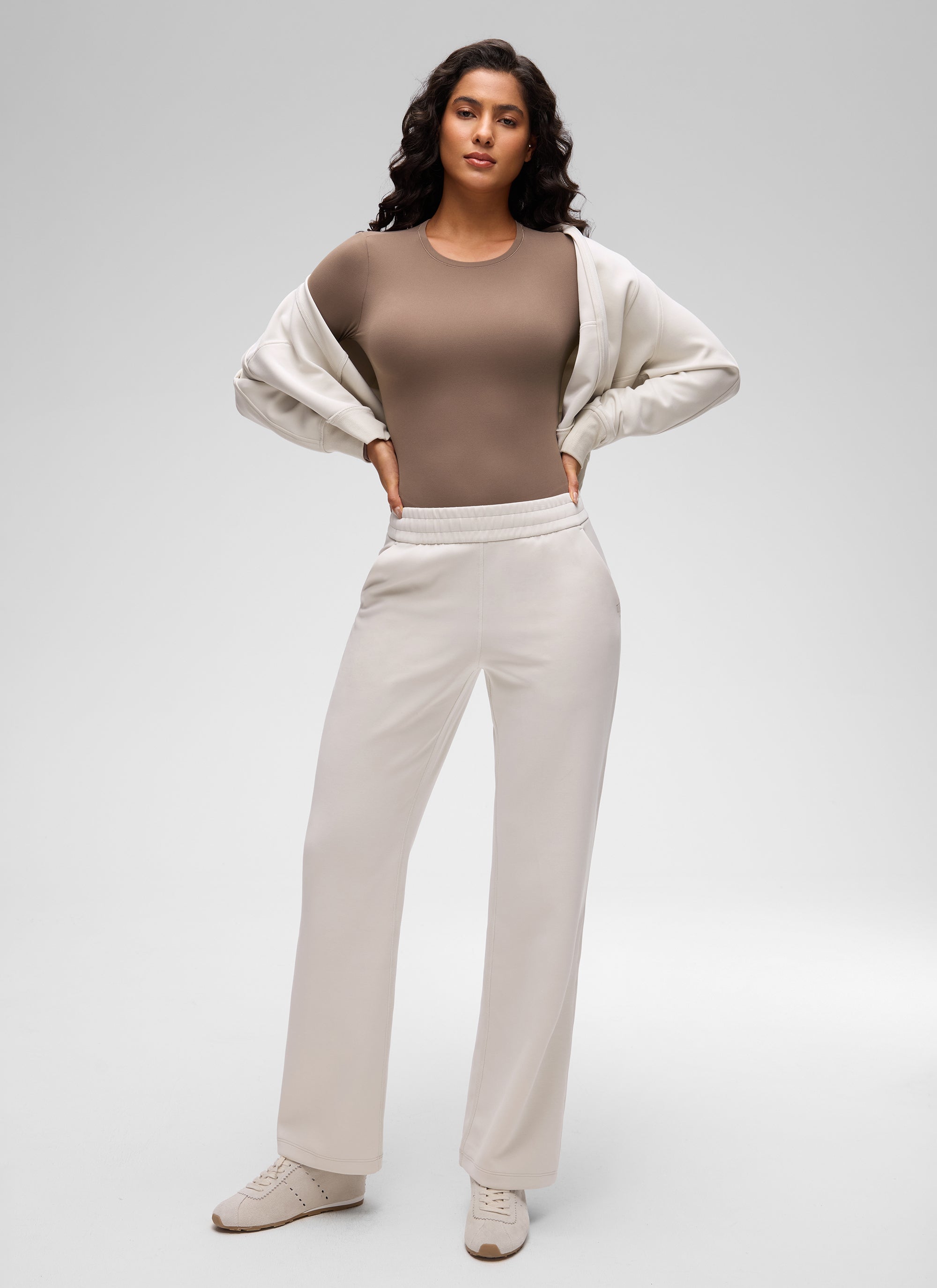 CRZ YOGA Women's Softembrace Casual Scoop Neck Tight Fit Bodysuit Brown Purple