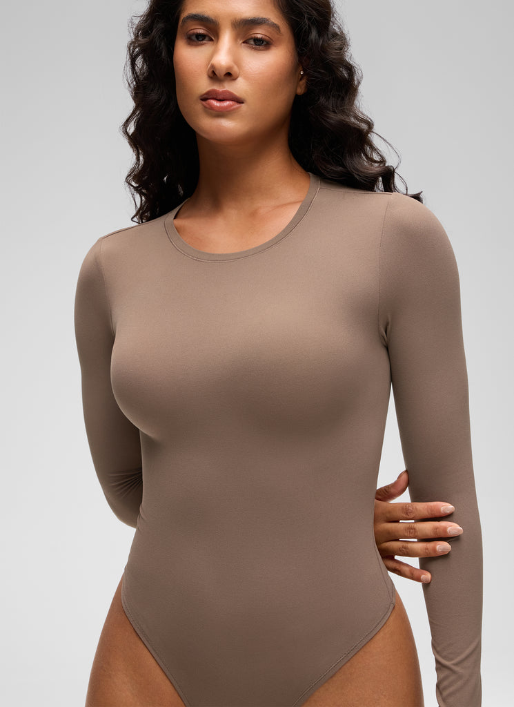 CRZ YOGA Women's Softembrace Casual Scoop Neck Tight Fit Bodysuit Brown Purple