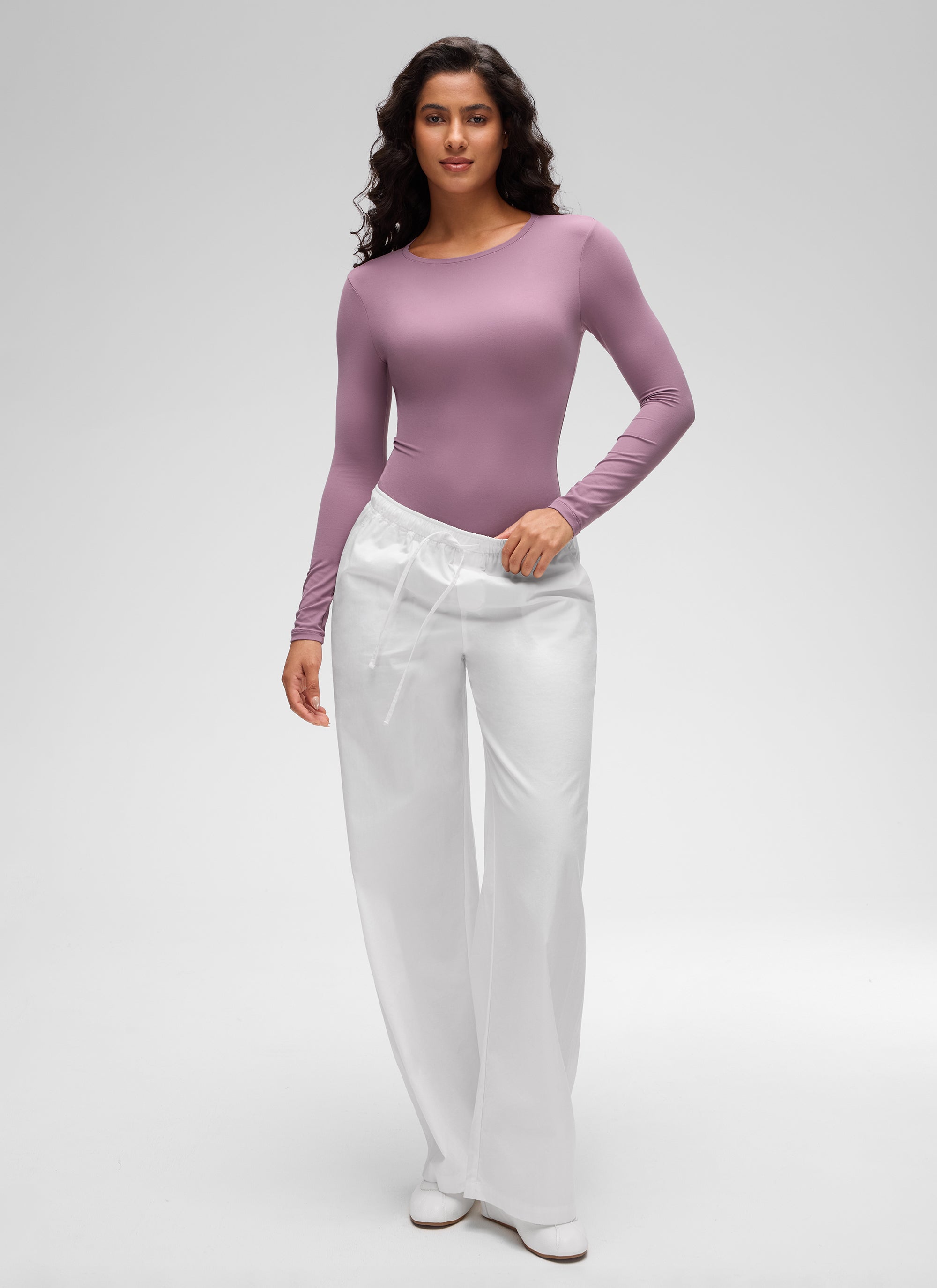 CRZ YOGA Women's Softembrace Casual Scoop Neck Tight Fit Bodysuit Light Lavender