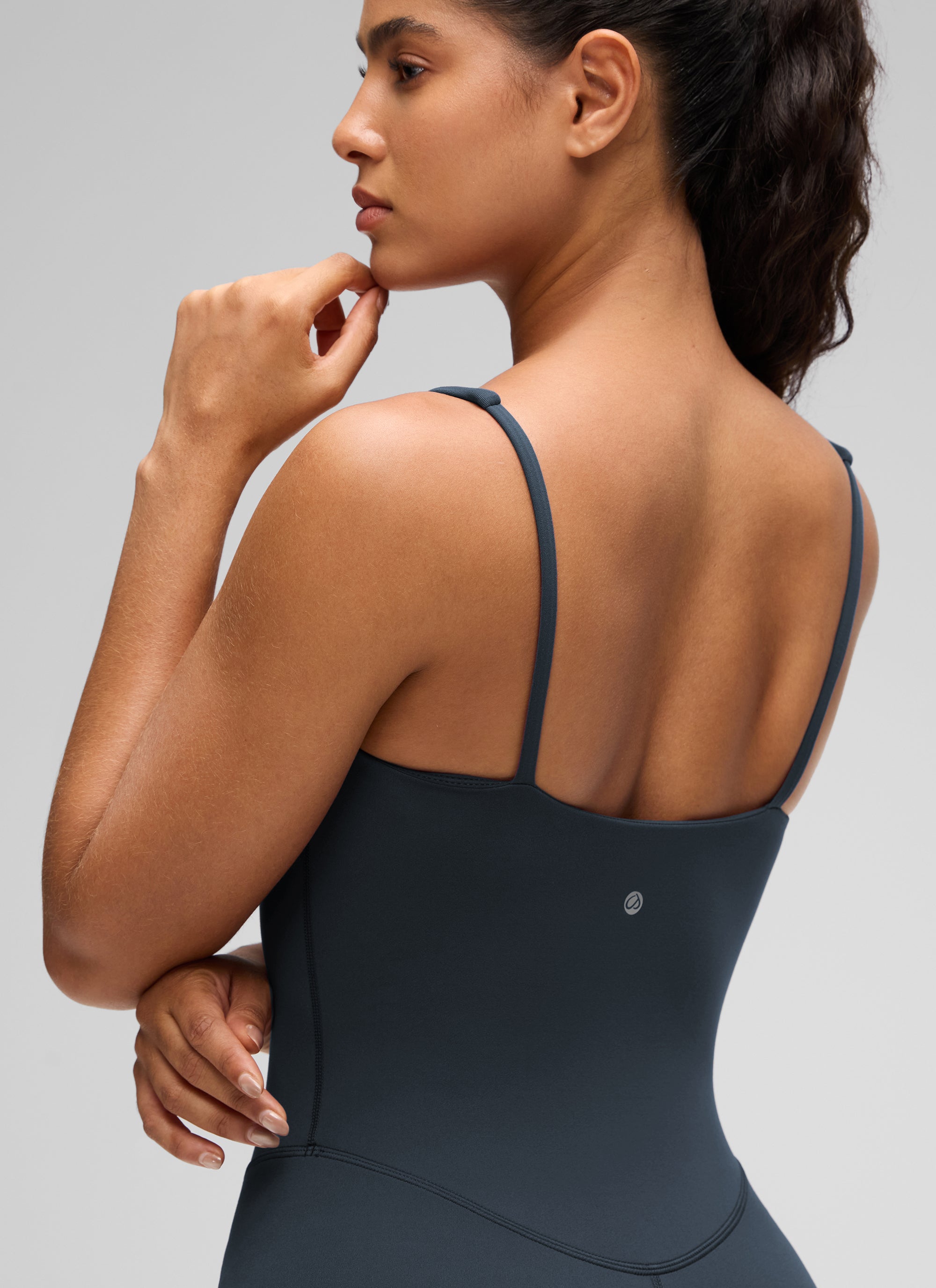 CRZ YOGA Women's Butterluxe Soft Yoga Square Neck Double Lined Romper True Navy
