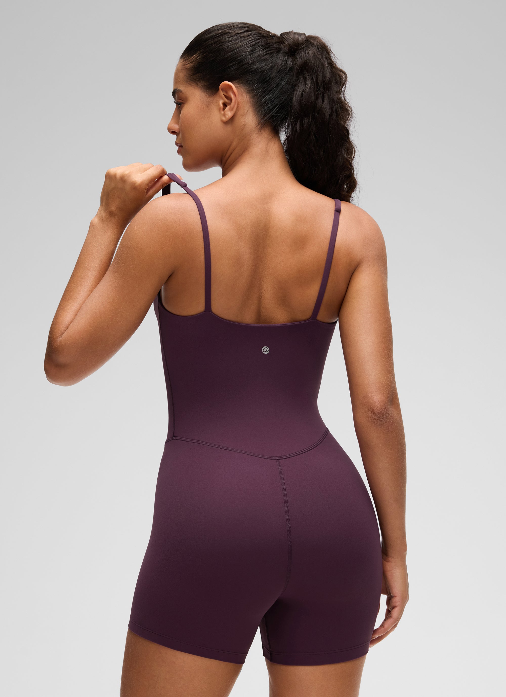 CRZ YOGA Women's Butterluxe Soft Yoga Square Neck Double Lined Romper Deep Purple