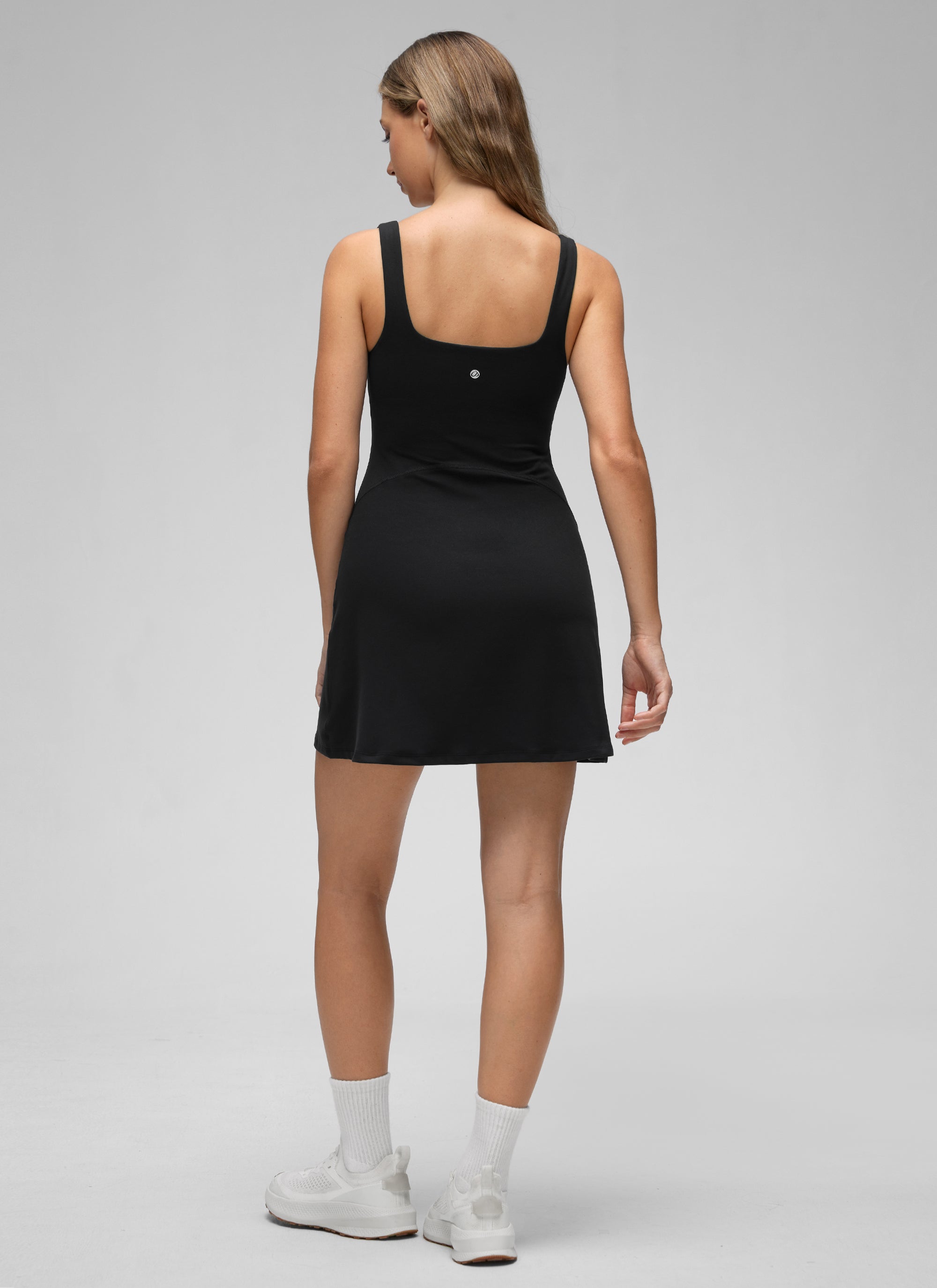 CRZ YOGA Women Butterluxe Square Neck Shelf Bra Tennis Dresses A line Black