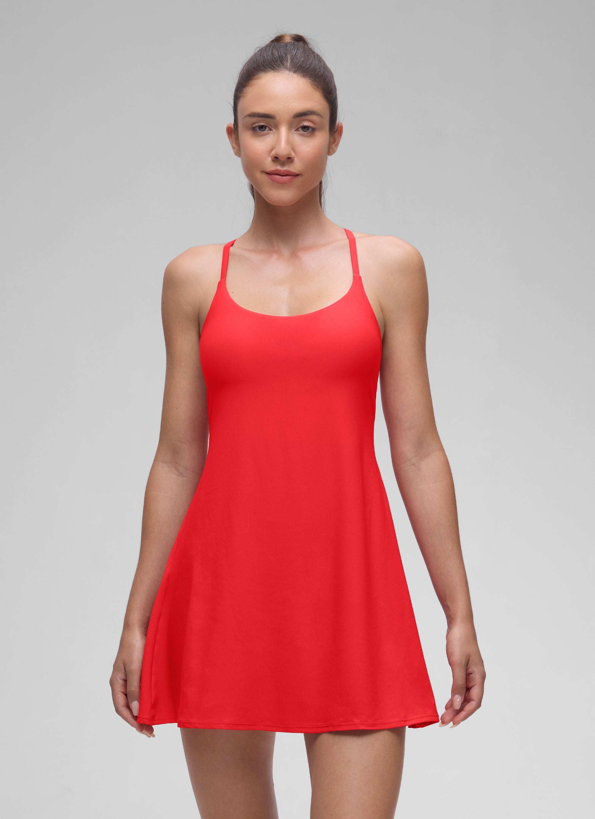 CRZ YOGA Women's Drapey Spaghetti Straps Tennis Built-in Bra Dress Deep Red