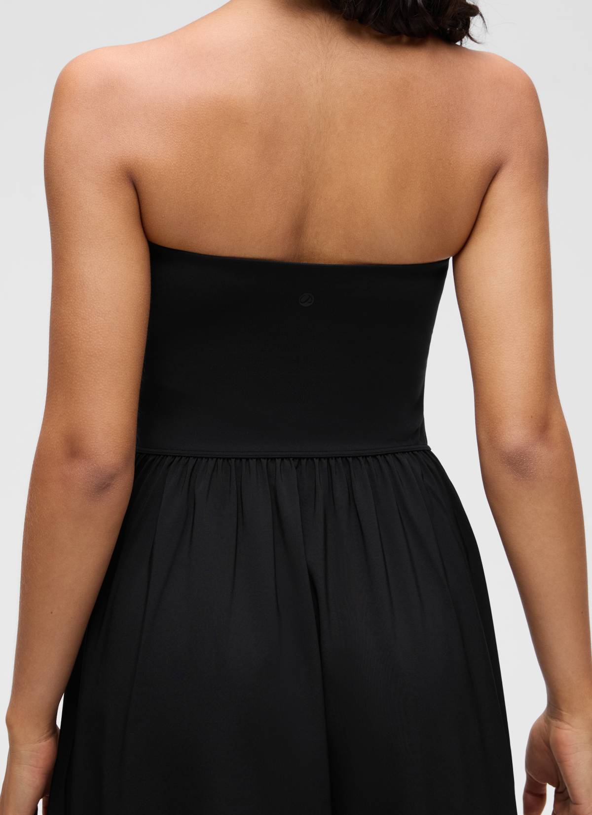 CRZ YOGA Women's Dual-fabric Casual Strapless Built in Bra Long Dress Black