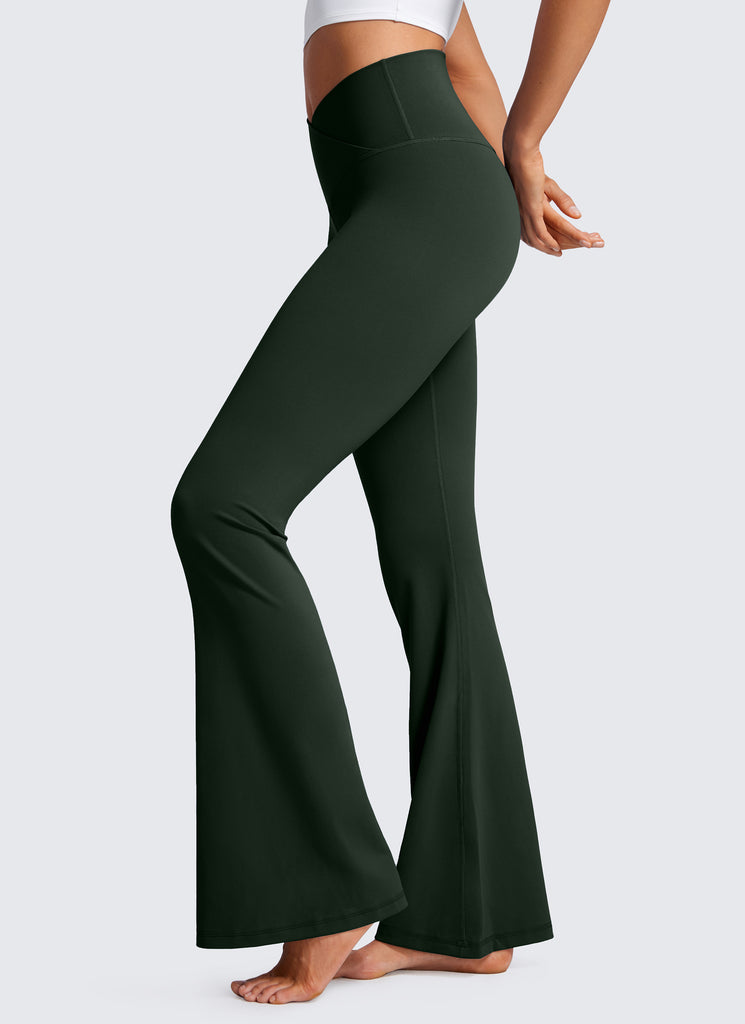 CRZ YOGA Women Butterluxe V Crossover High Waist Flare Leggings 31" Legend Green