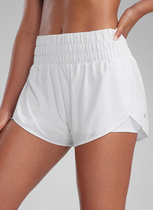 CRZ YOGA Women's Train High-Rise 2 in 1 Shorts with Pocket 3'' White