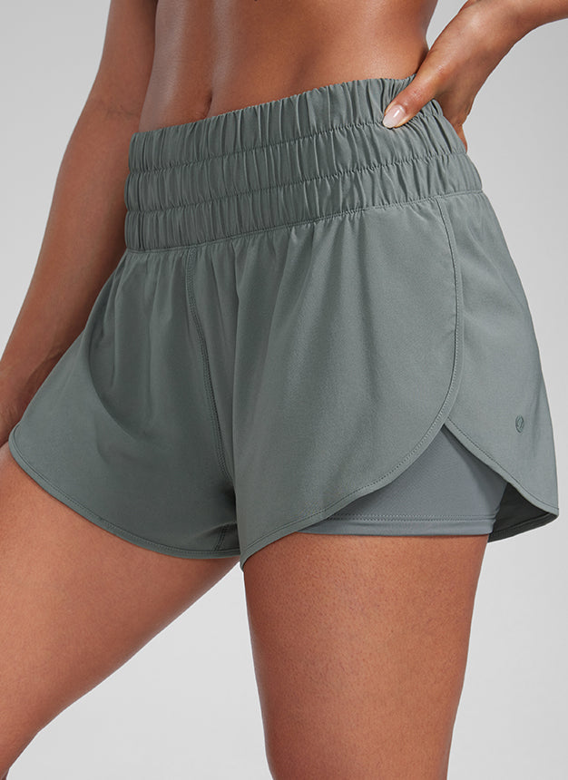 CRZ YOGA Women's Train High-Rise 2 in 1 Shorts with Pocket 3'' Grey Sage