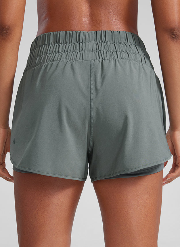 CRZ YOGA Women's Train High-Rise 2 in 1 Shorts with Pocket 3'' Grey Sage