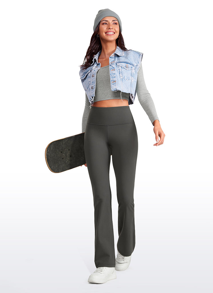 CRZ YOGA Womens Ribbed Pocket High Waist Bootcut  Flare Leggings 31" True Navy