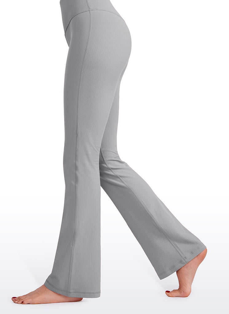 CRZ YOGA Womens Ribbed Pocket High Waist Bootcut  Flare Leggings 31" Olive Green