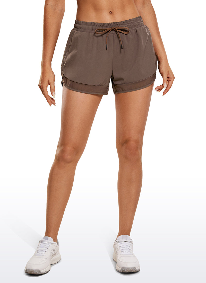 CRZ YOGA Women's Run Feathery-Fit Mid-Rise Lined Shorts Zip Pocket 3'' Brown Rock