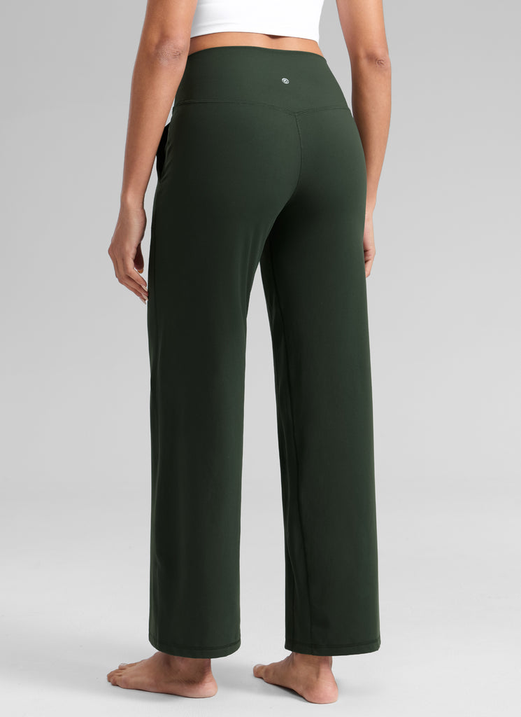 CRZ YOGA Women's Butterlift High Waisted Wide Leg Pants with Pockets Legend Green