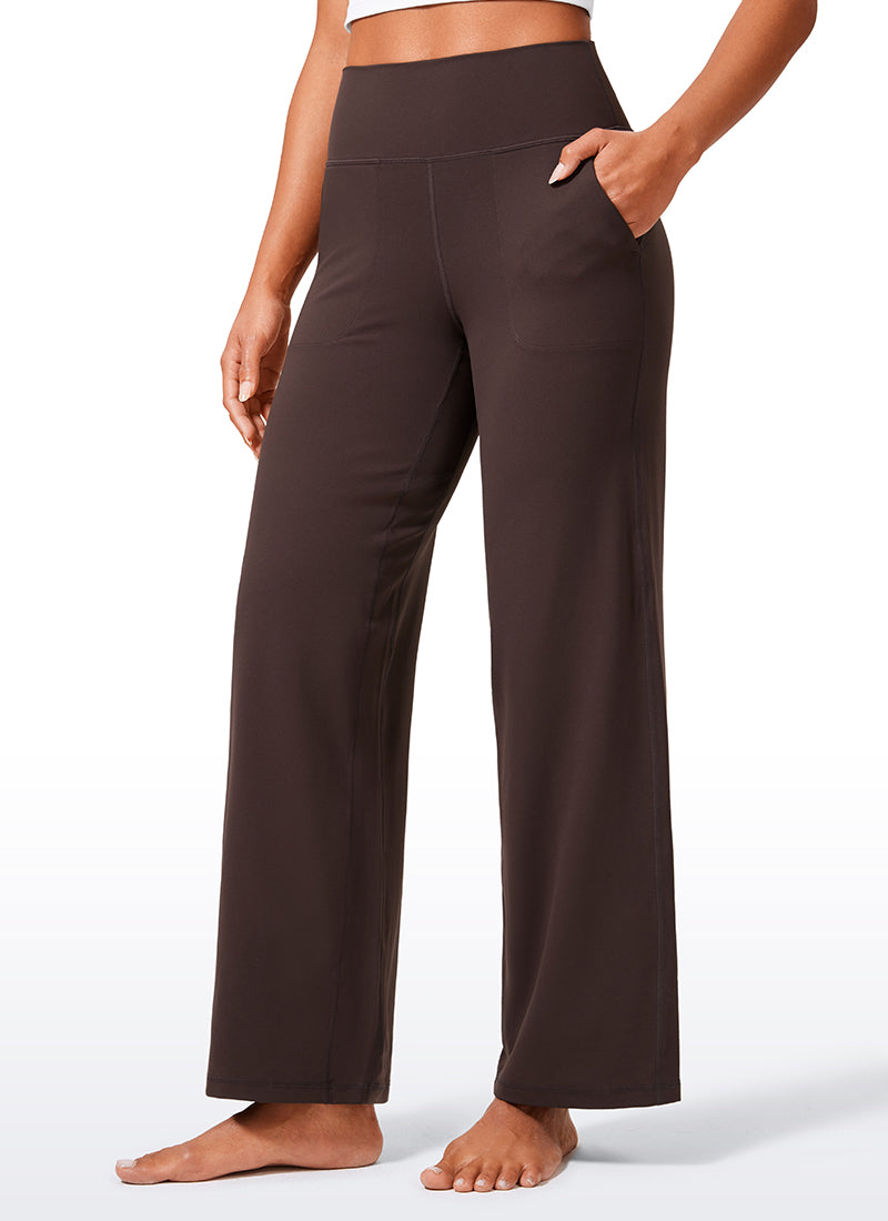 CRZ YOGA Women's Butterlift High Waisted Wide Leg Pants with Pockets Hot Fudge Brown