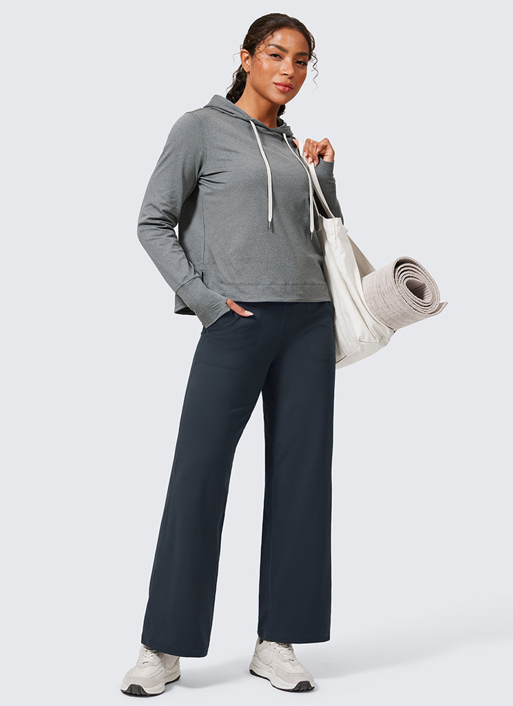 CRZ YOGA Women's Butterlift High Waisted Wide Leg Pants with Pockets Black