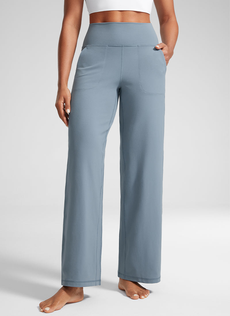 CRZ YOGA Women's Butterlift High Waisted Wide Leg Pants with Pockets Mysterious Grey