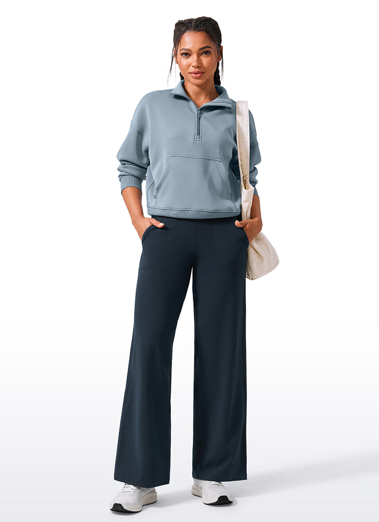 CRZ YOGA Women's Butterlift High Waisted Wide Leg Pants with Pockets Black