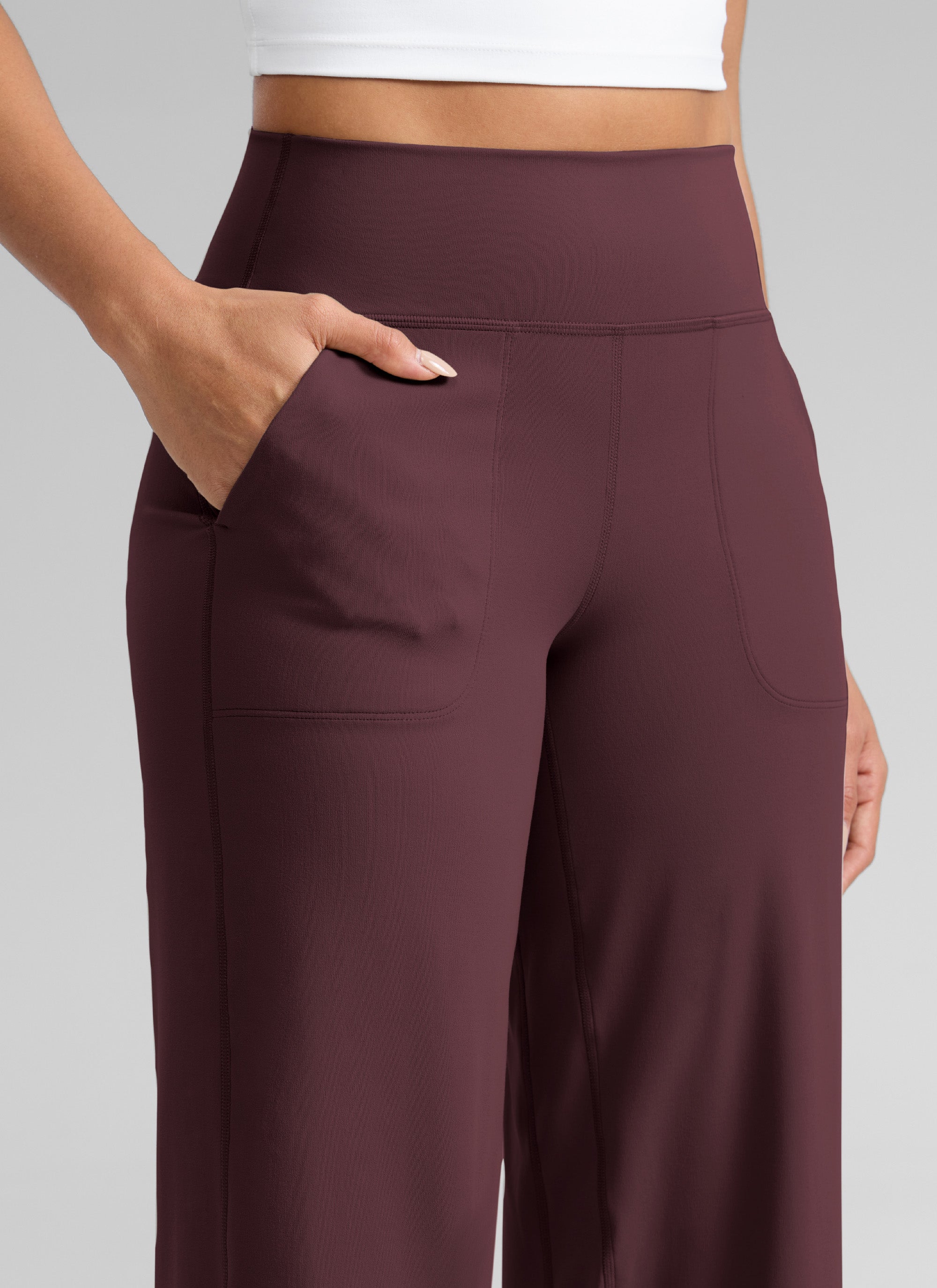 CRZ YOGA Women's Butterlift High Waisted Wide Leg Pants with Pockets Ripe Plum