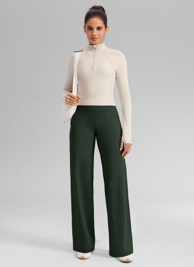 CRZ YOGA Women's Butterlift High Waisted Wide Leg Pants with Pockets 33" Legend Green