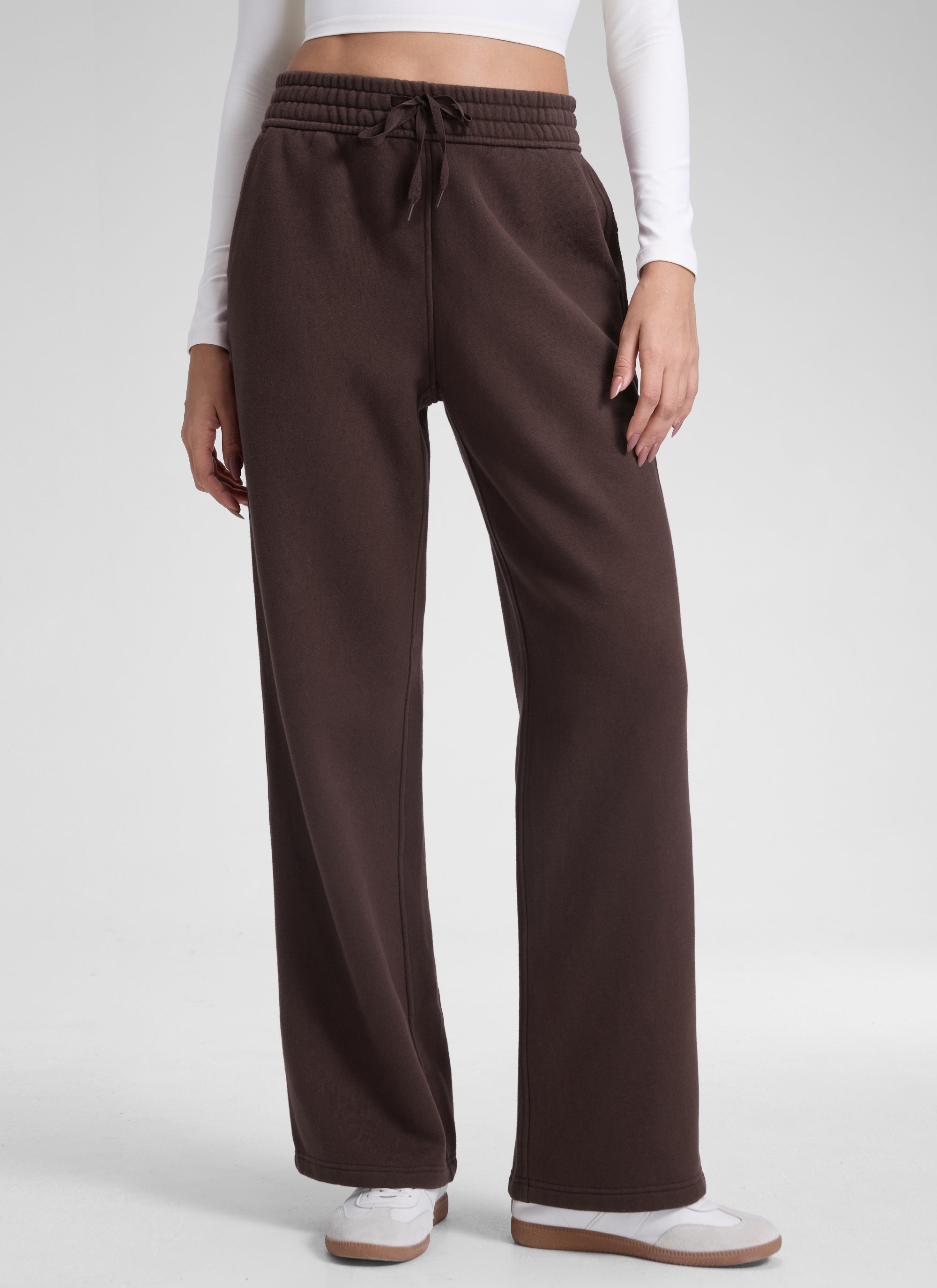 CRZ YOGA Womens Cotton Fleece Lined Straight Leg Lounge Sweatpants30'' Hot Fudge Brown
