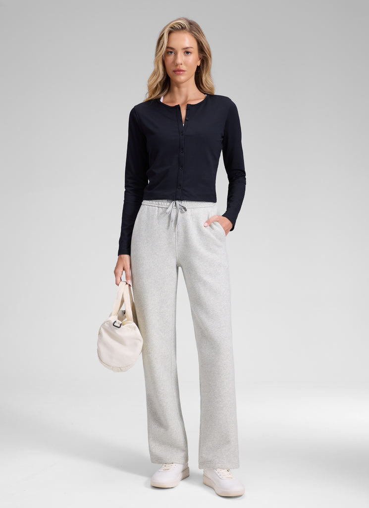 CRZ YOGA Womens Cotton Fleece Lined Straight Leg Lounge Sweatpants30'' Oak