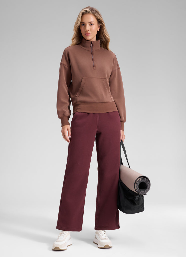 CRZ YOGA Women's Cotton Fleece Lined Casual Straight Leg Pant 28'' Hot Fudge Brown