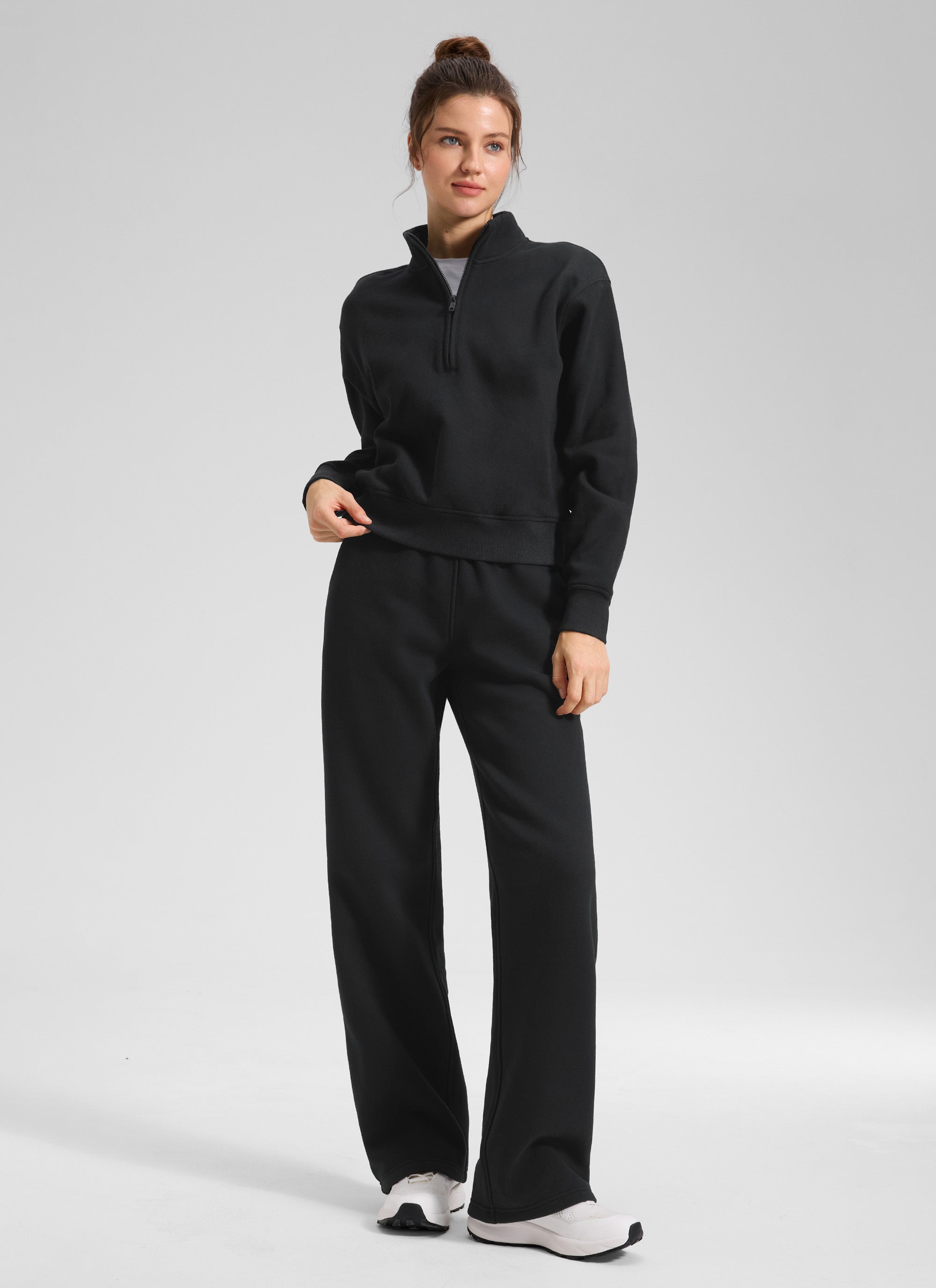 CRZ YOGA Women's Cotton Fleece Lined Casual Straight Leg Pant 32'' Black