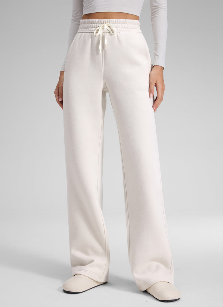 CRZ YOGA Women's Cotton Fleece Lined Casual Straight Leg Pant 32'' Milky White