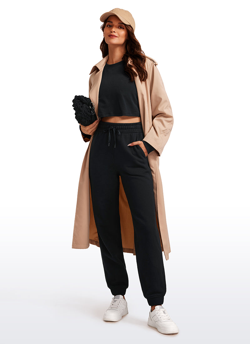 CRZ YOGA Womens Cotton Fleece Lined High Rise Sweatpants Joggers 28'' Black