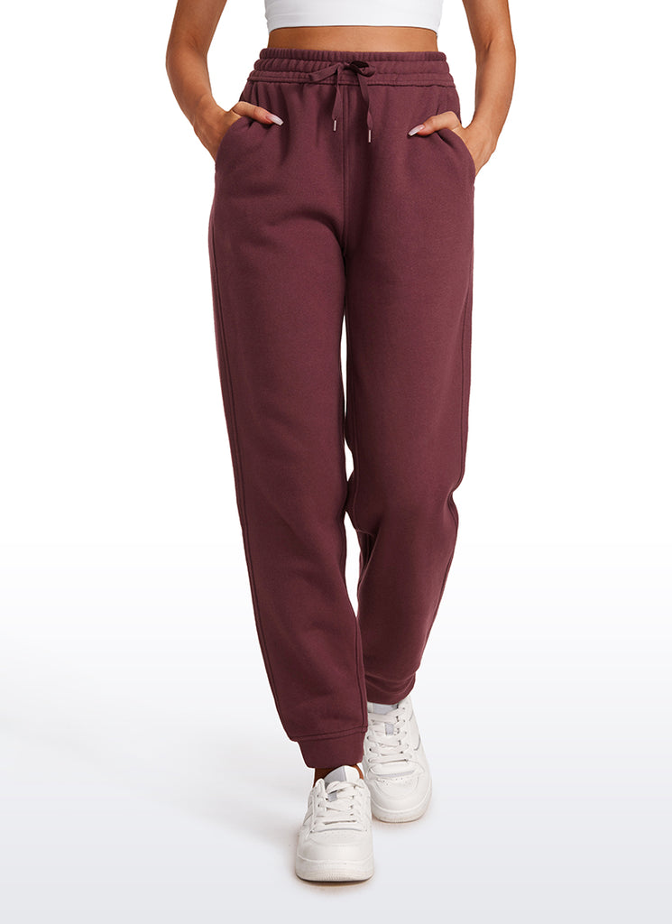 CRZ YOGA Womens Cotton Fleece Lined High Rise Sweatpants Joggers 28'' Dark Red 2