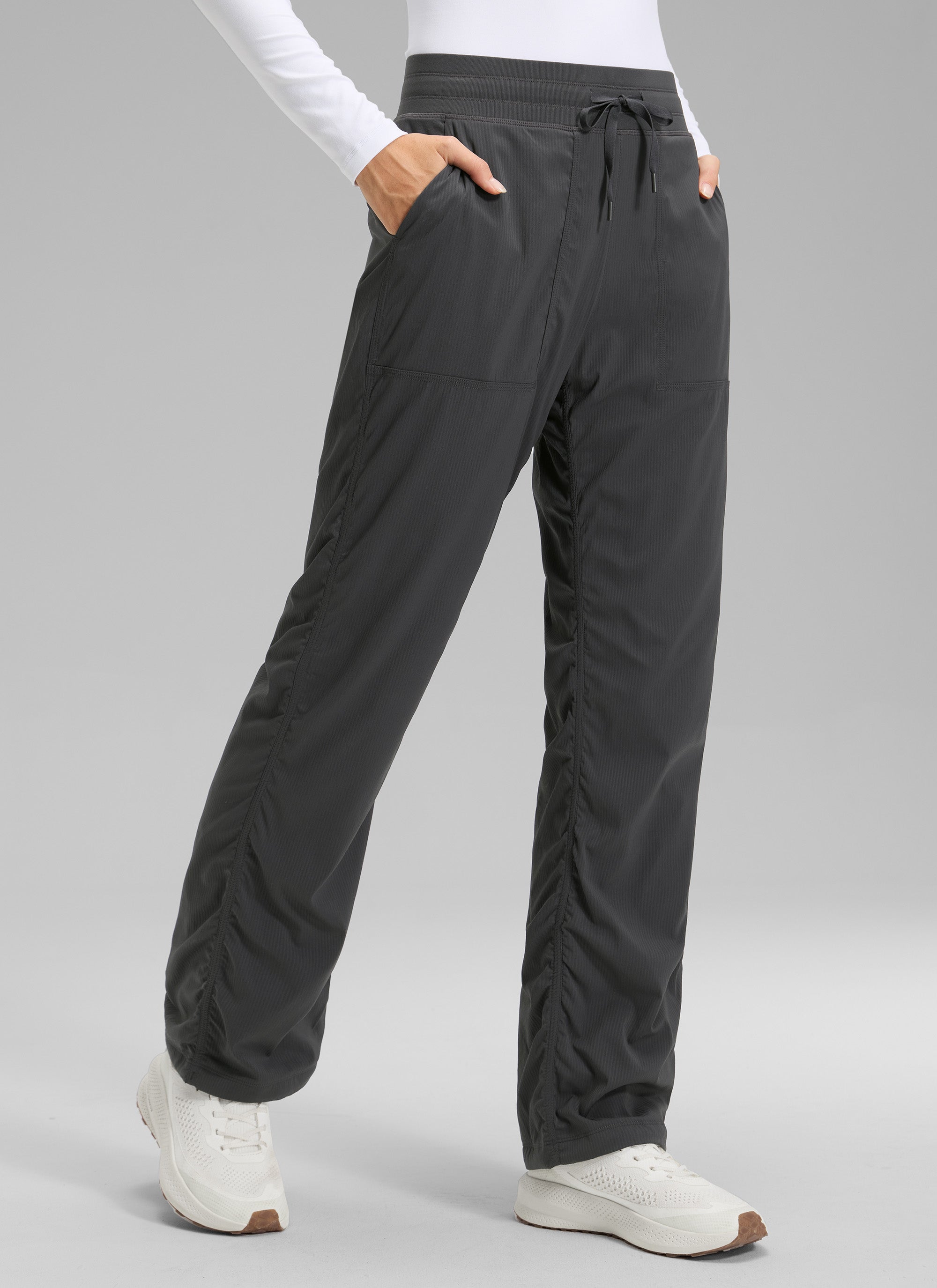 CRZ YOGA Women's Casual Mid Rise Drawstring Pocket Straight Leg Pant Black