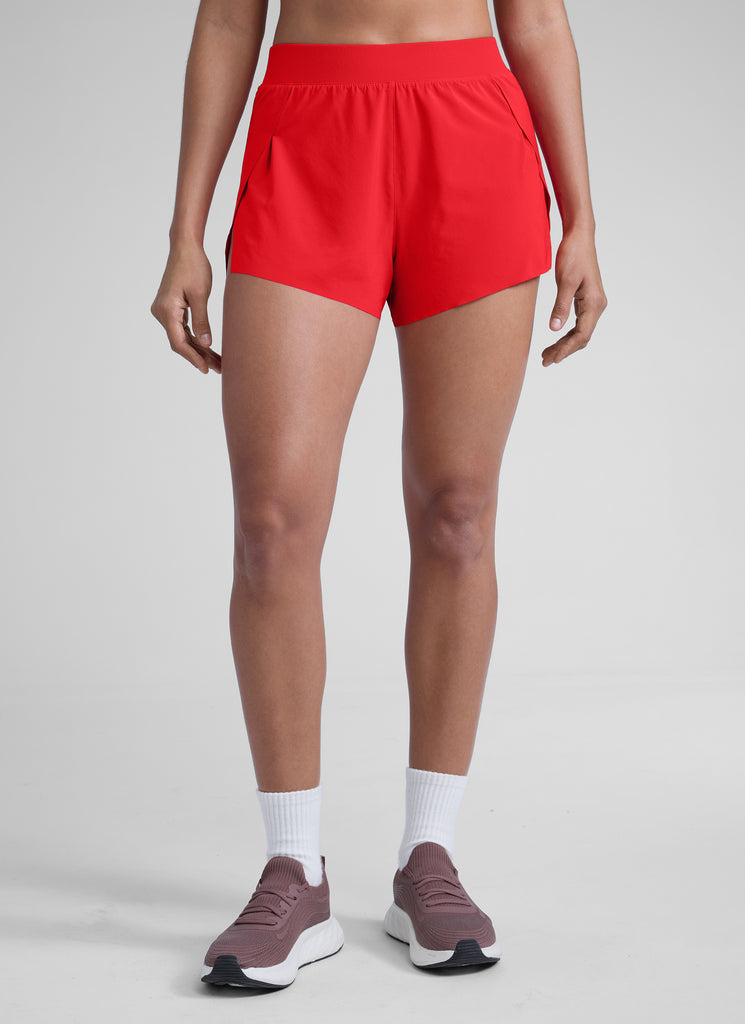 CRZ YOGA Women's Running Feathery-Fit Soft Spilt Short Quick Dry Lined Deep Red