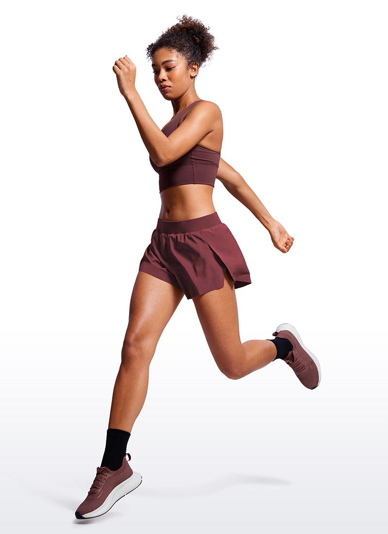 CRZ YOGA Women's Running Low Waisted V Split Mesh Lined Shorts 3'' Red Merlot