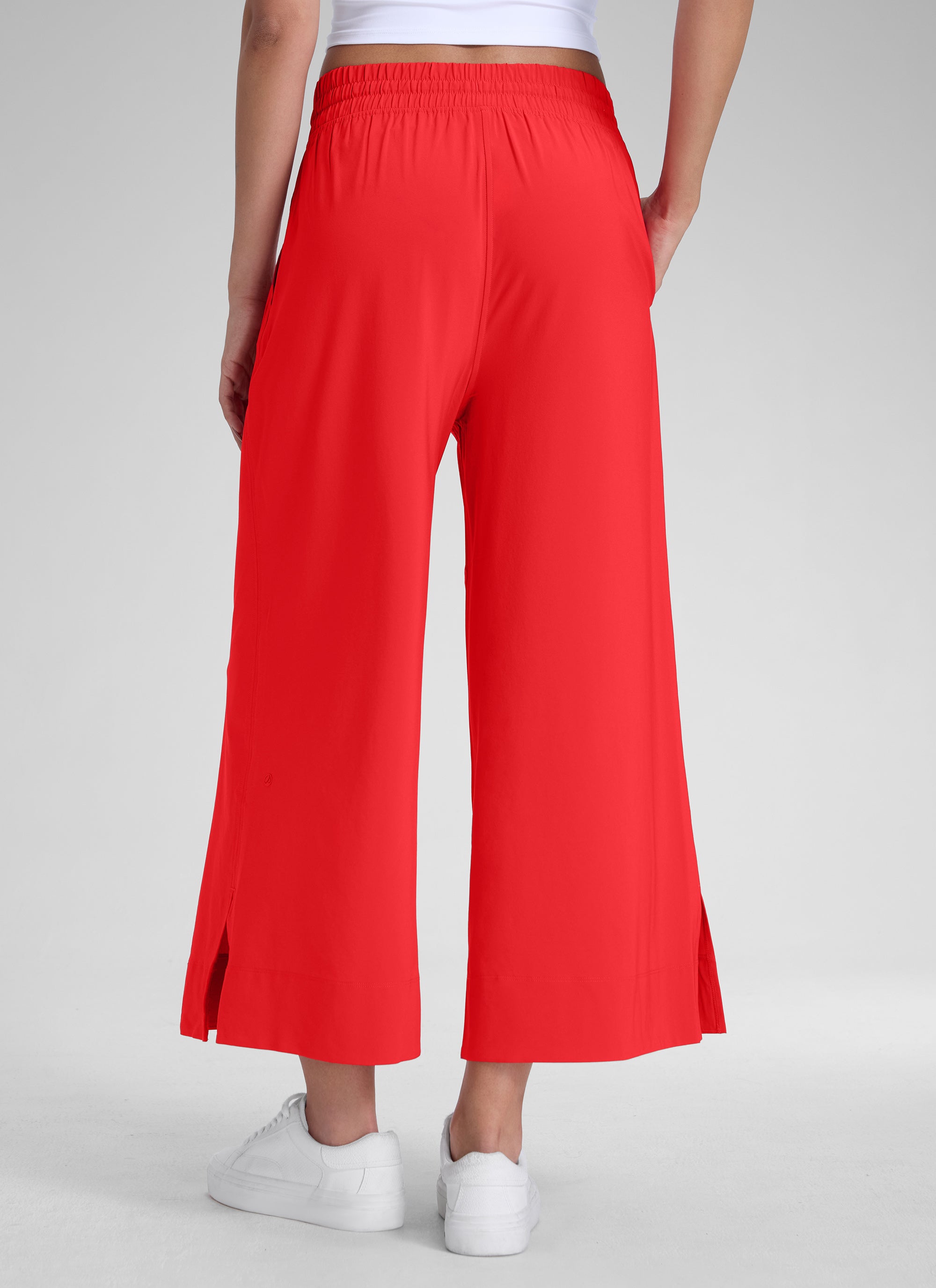 CRZ YOGA Women's  Causal High Waisted Wide Leg Pockets Pants 25'' Deep Red
