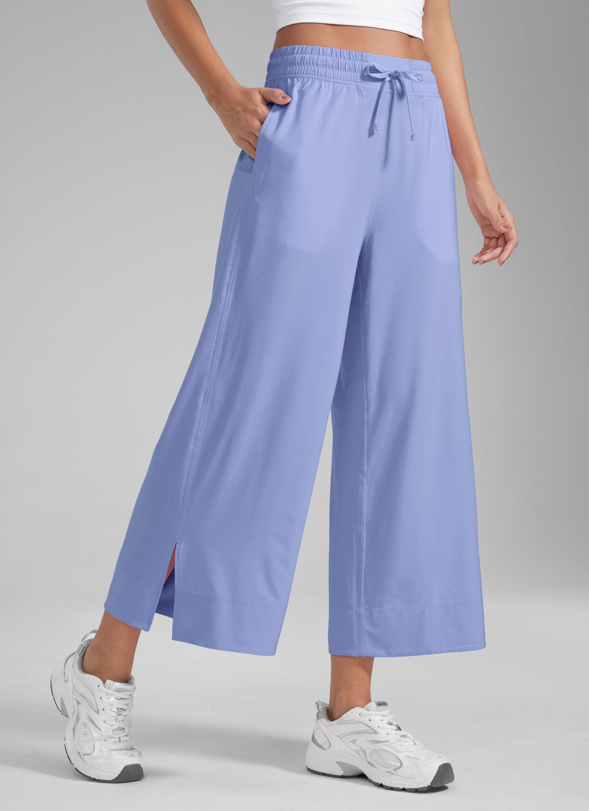 CRZ YOGA Women's  Causal High Waisted Wide Leg Pockets Pants 25'' Periwinkle Purple