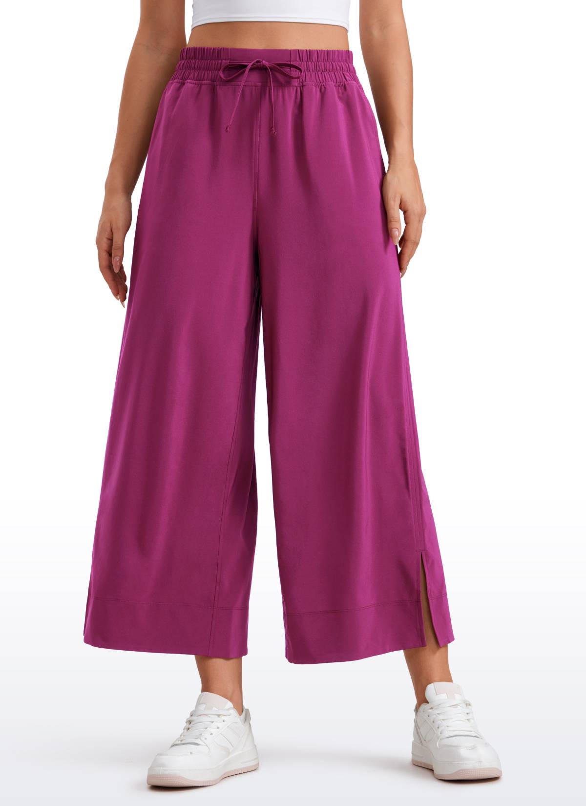 CRZ YOGA Women's  Causal High Waisted Wide Leg Pockets Pants 25'' Magenta Purple