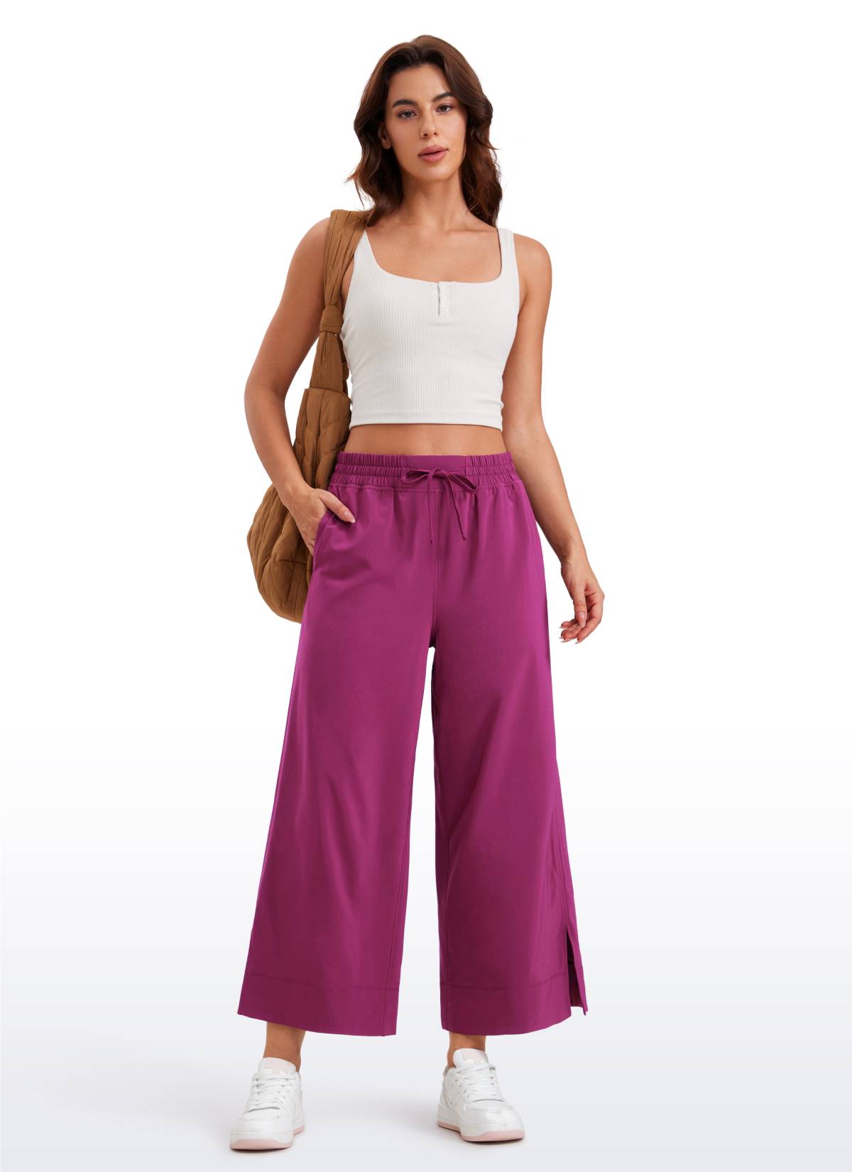 CRZ YOGA Women's  Causal High Waisted Wide Leg Pockets Pants 25'' Magenta Purple