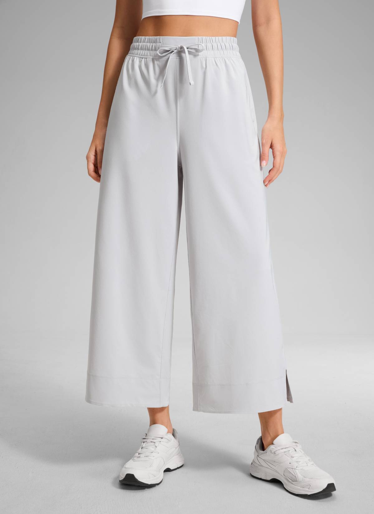 CRZ YOGA Women's  Causal High Waisted Wide Leg Pockets Pants 25'' Platinum Grey
