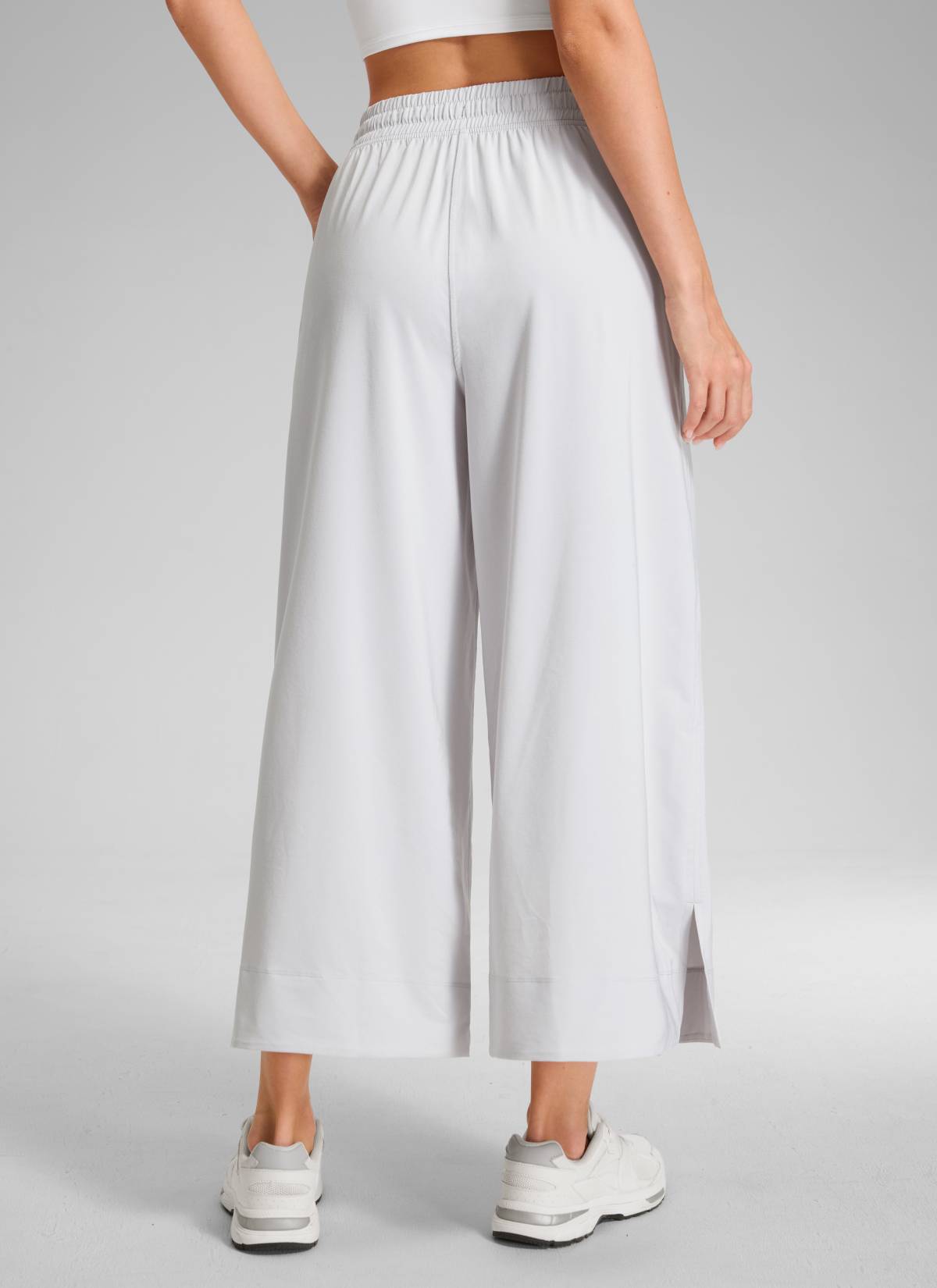 CRZ YOGA Women's  Causal High Waisted Wide Leg Pockets Pants 25'' Platinum Grey