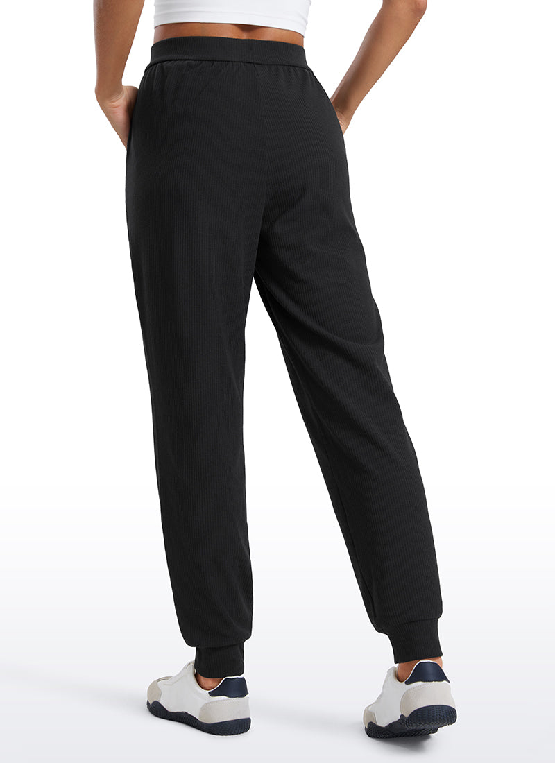 CRZ YOGA Women Comfy Ribbed Pockets High Waisted Sweatpants Black