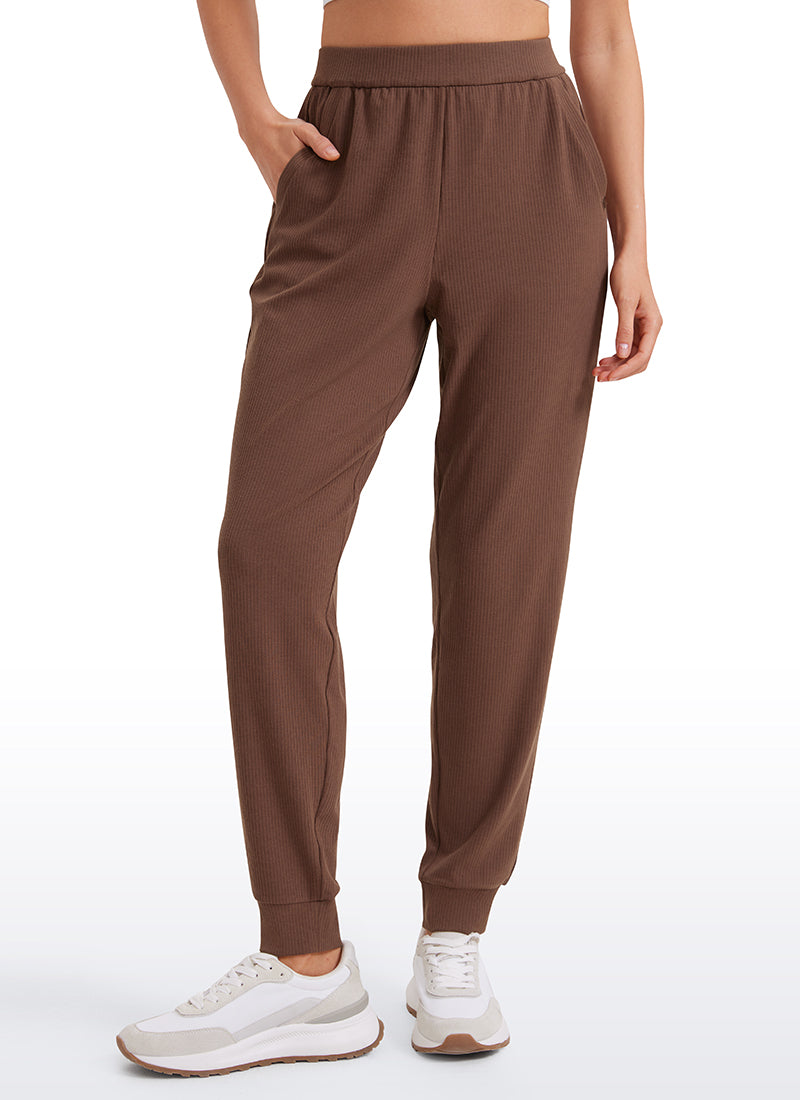 CRZ YOGA Women Comfy Ribbed Pockets High Waisted Sweatpants Coffee Brown