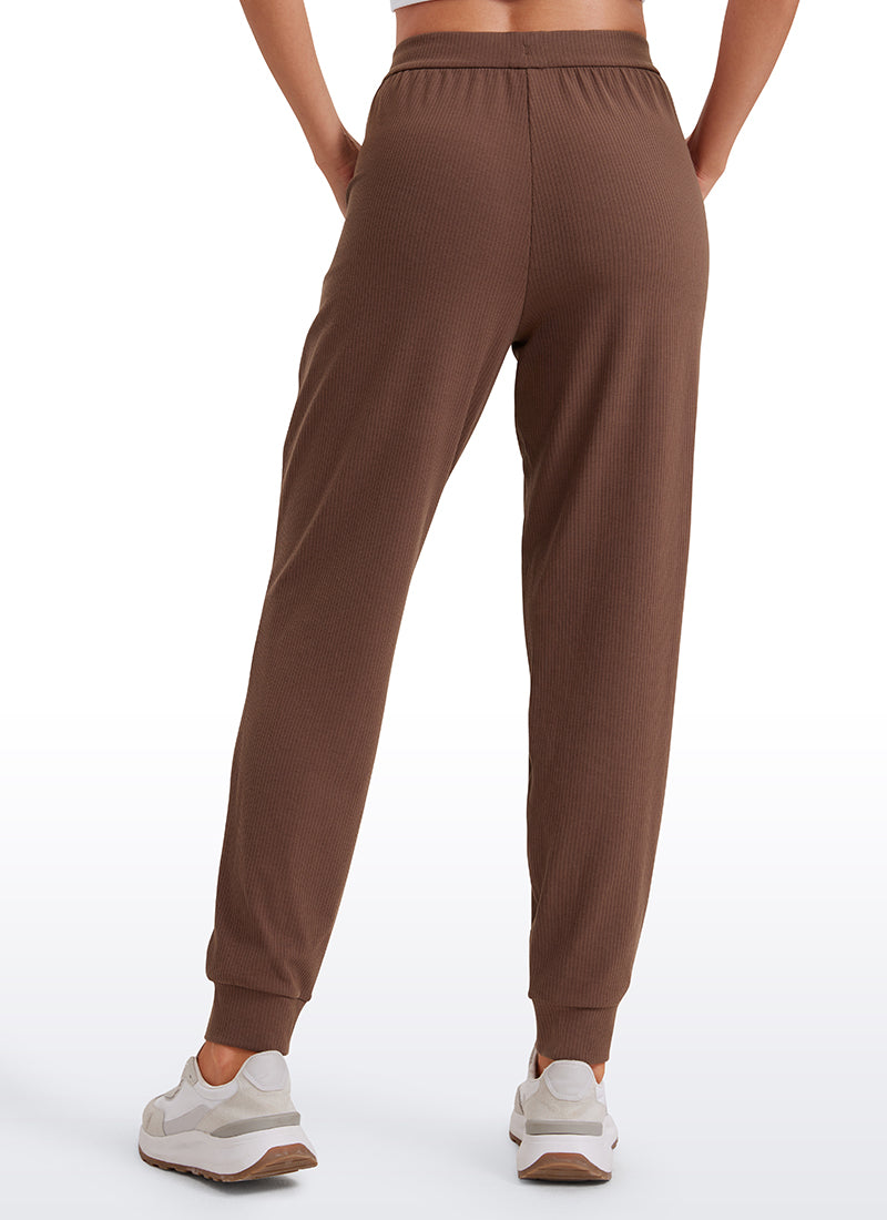 CRZ YOGA Women Comfy Ribbed Pockets High Waisted Sweatpants Coffee Brown
