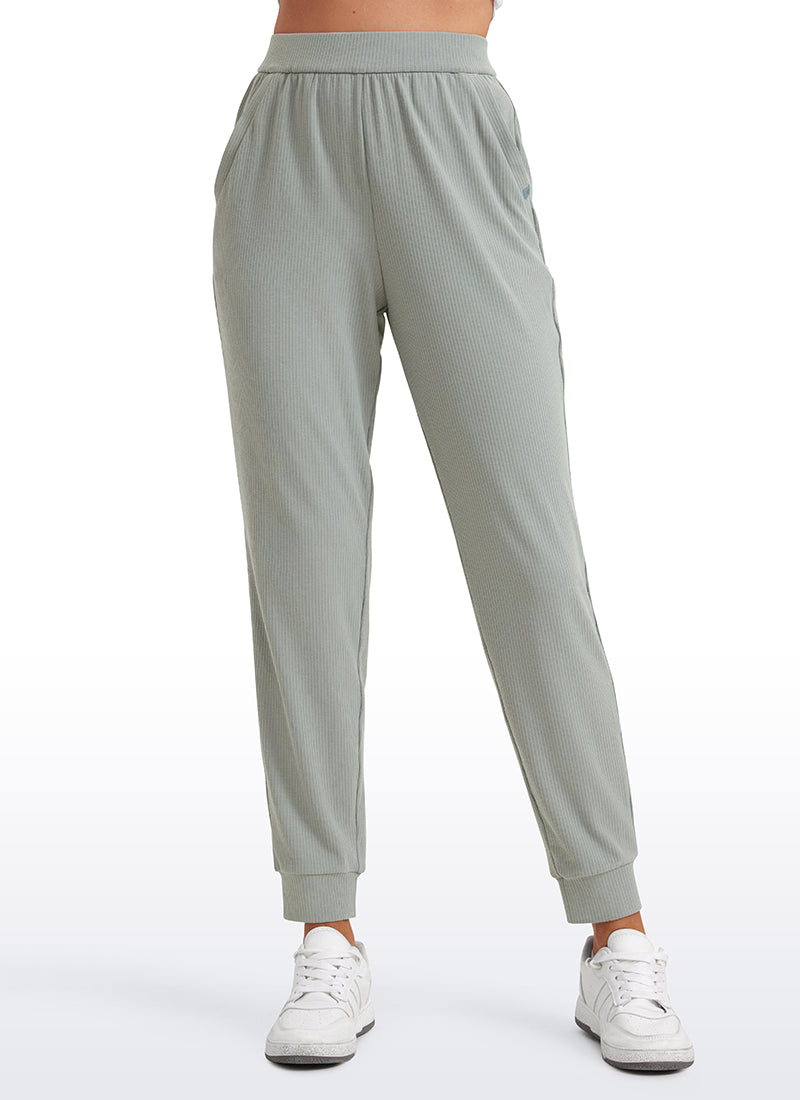 CRZ YOGA Women Comfy Ribbed Pockets High Waisted Sweatpants Sterling