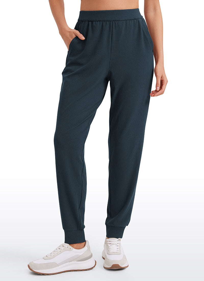 CRZ YOGA Women Comfy Ribbed Pockets High Waisted Sweatpants True Navy