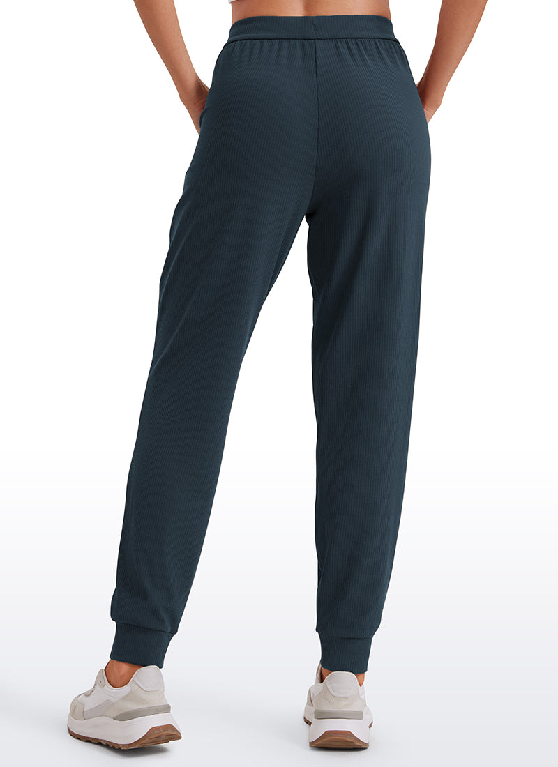 CRZ YOGA Women Comfy Ribbed Pockets High Waisted Sweatpants True Navy