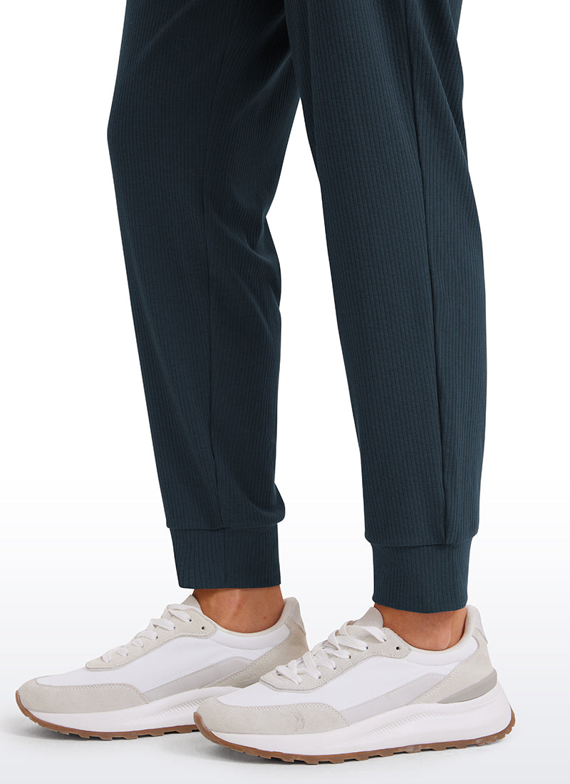 CRZ YOGA Women Comfy Ribbed Pockets High Waisted Sweatpants True Navy