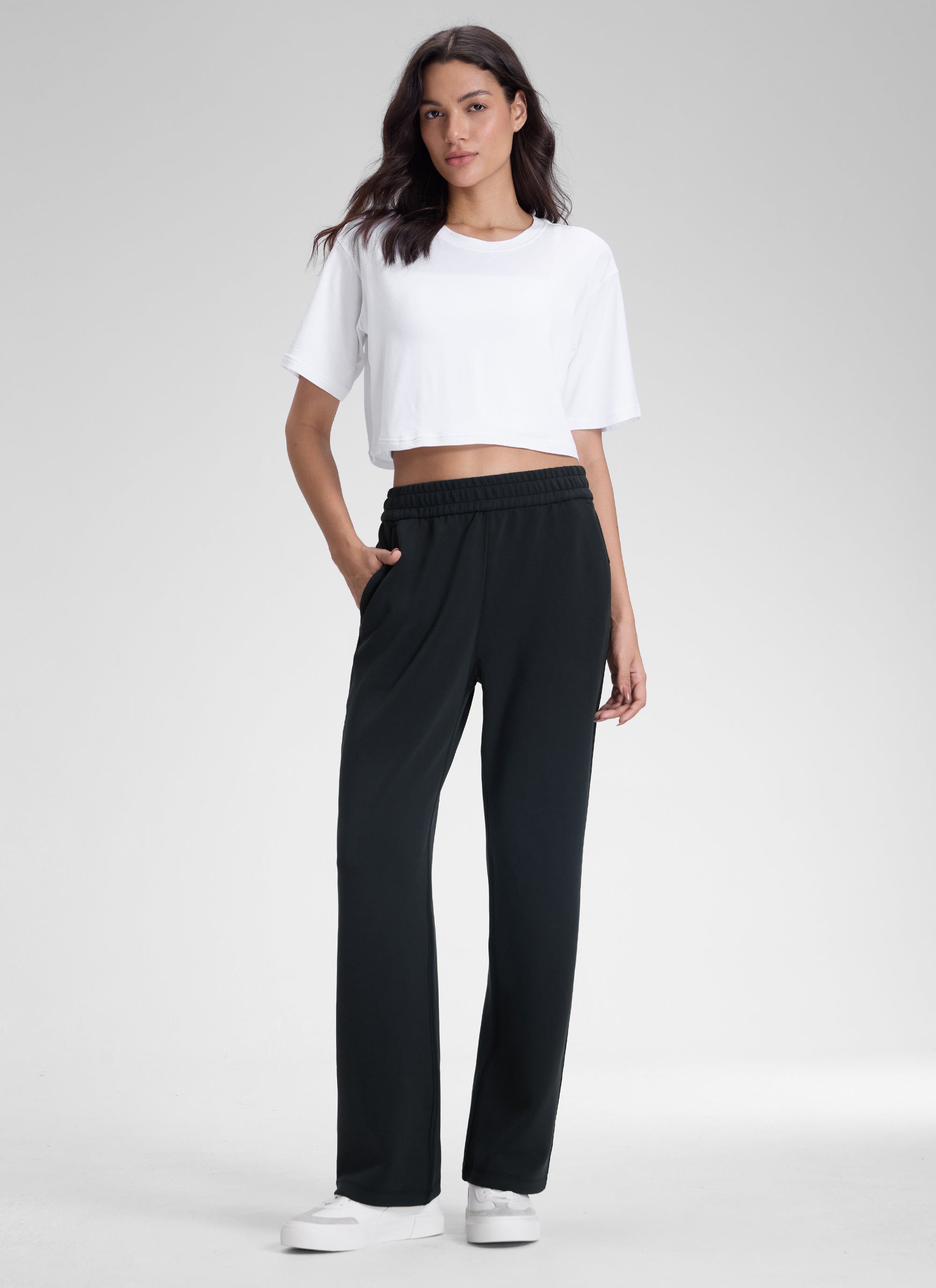 CRZ YOGA Women's SoftAura High Rise Wide Leg Pants with Pockets 31'' Milky White
