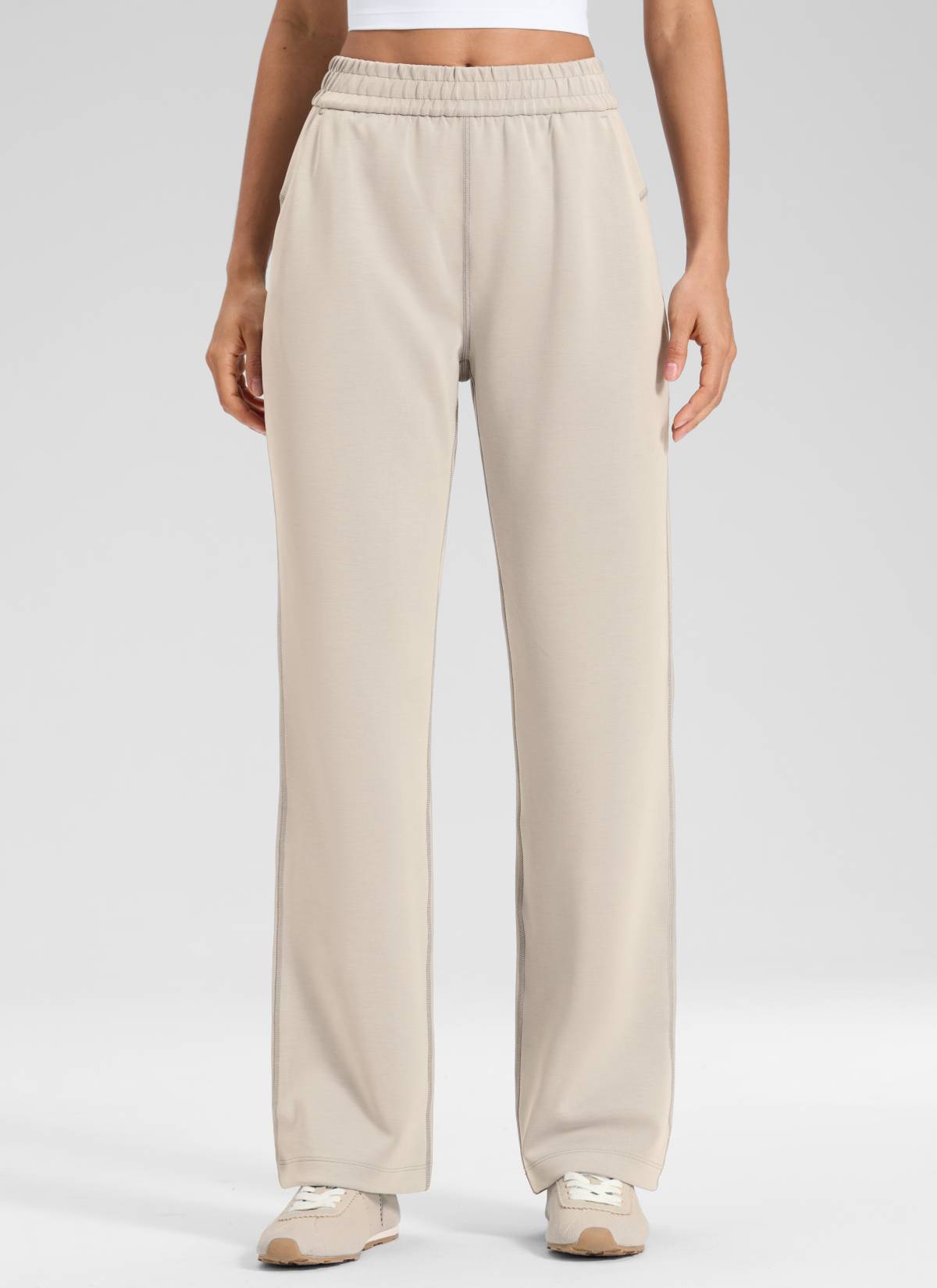 CRZ YOGA Women's SoftAura High Rise Wide Leg Pants with Pockets 31'' Mojave Tan