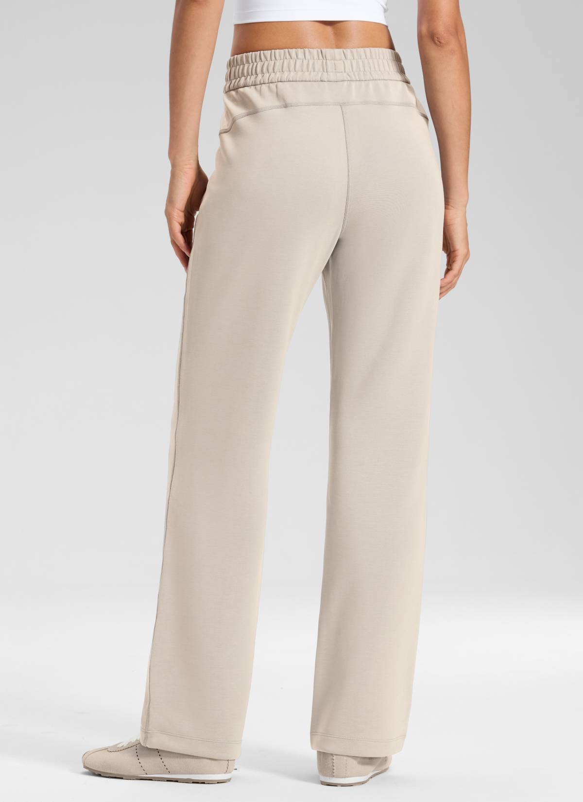 CRZ YOGA Women's SoftAura High Rise Wide Leg Pants with Pockets 31'' Mojave Tan