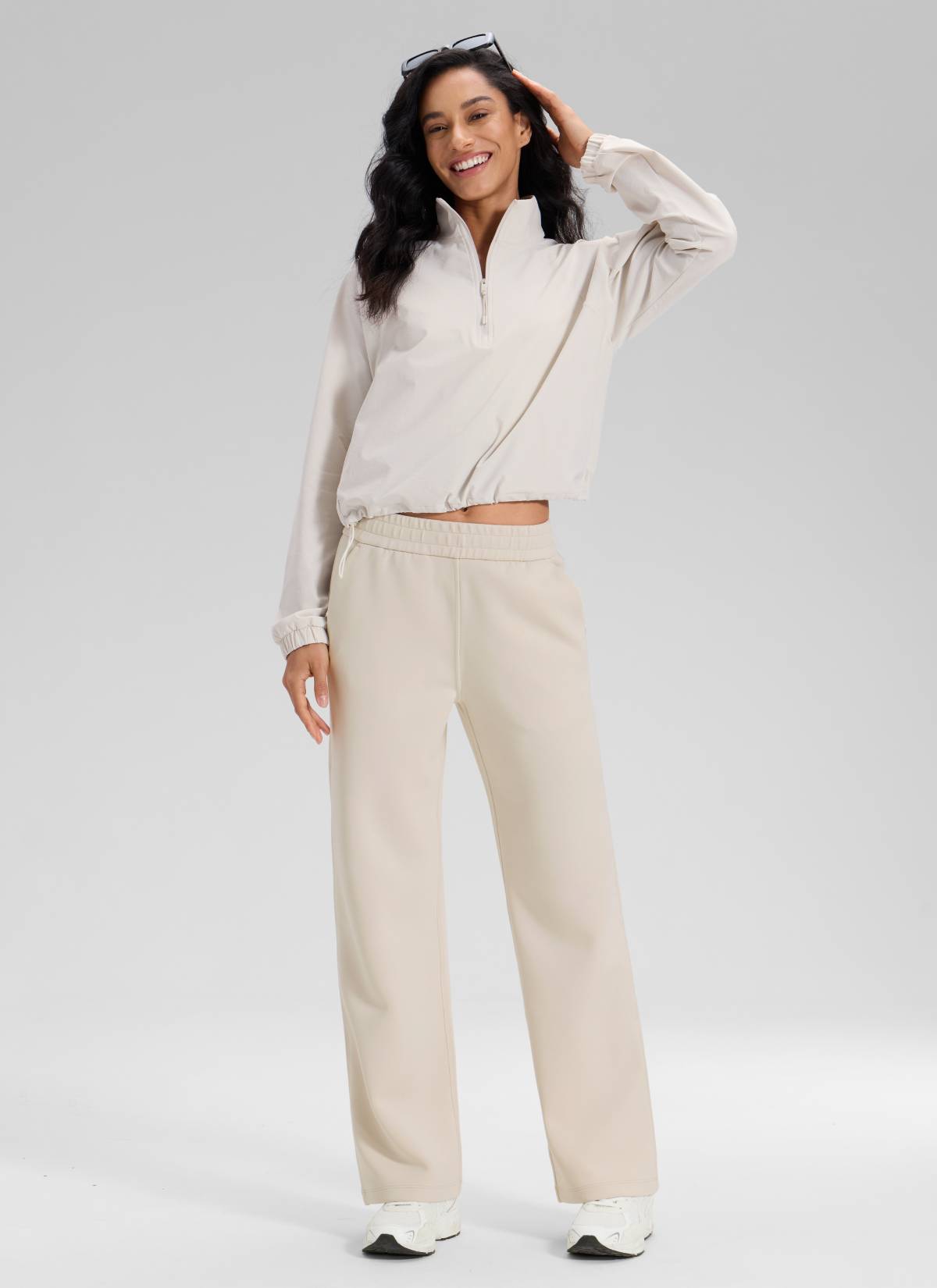 CRZ YOGA Women's SoftAura High Rise Wide Leg Pants with Pockets 31'' Mojave Tan