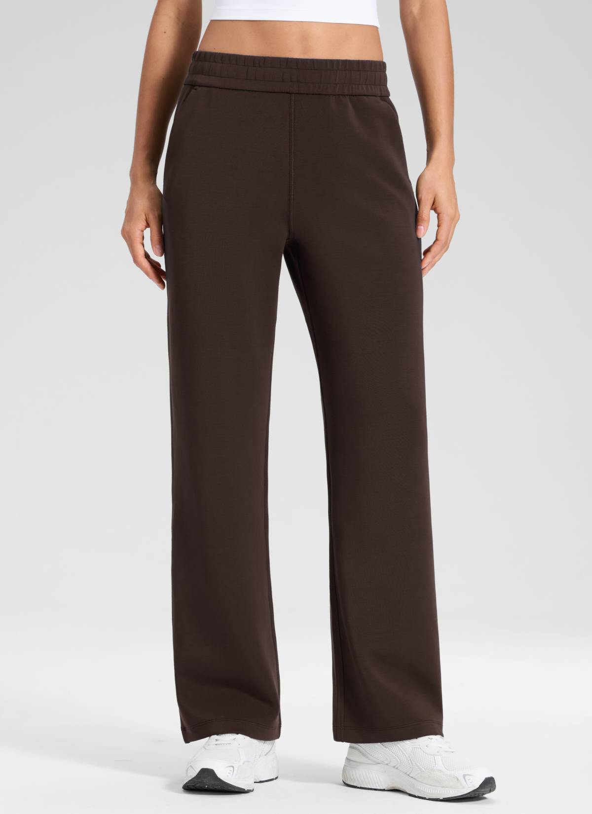 CRZ YOGA Women's SoftAura High Rise Wide Leg Pants with Pockets 31'' Hot Fudge Brown